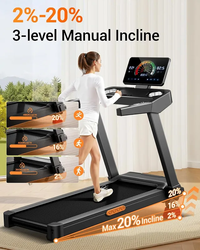 Manual incline supports on the 20% treadmill